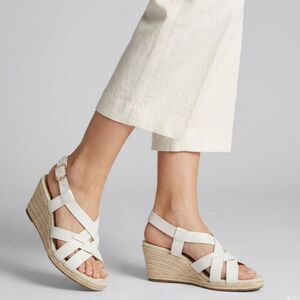 Cole Haan Espadrille Wedge Sandals 11 Strappy Boho Bridal Wedding Resort White